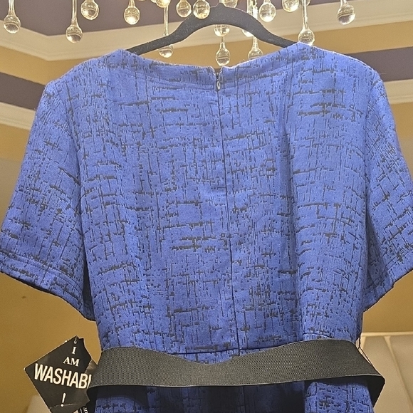 R&M Richards Blue and Black Midi Dress with Ruffled Peter Pan Collar - Picture 7 of 15